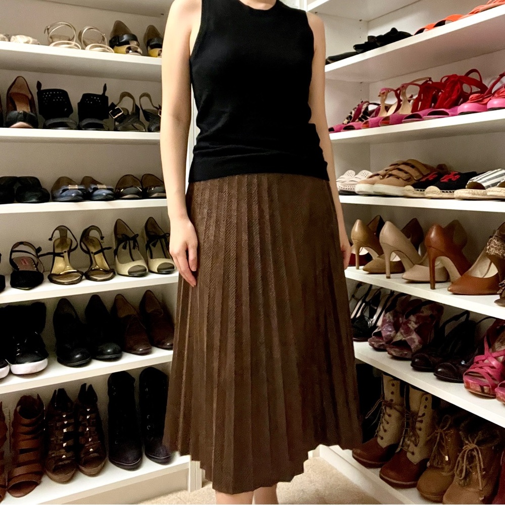 Brown and Black Python Pleated Midi Skirt - Old Money